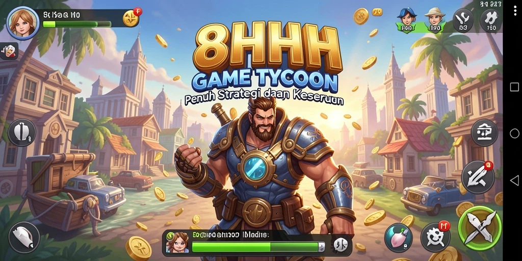 Screenshot gameplay 8HHH yang menampilkan manajemen bisnis yang dinamis.