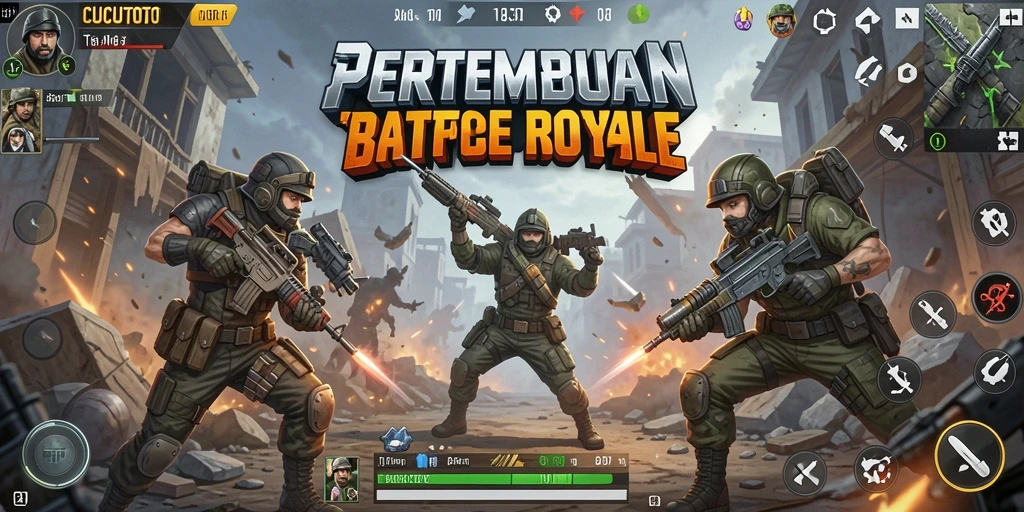 Tampilan seru gameplay Battle Royale CUCUTOTO yang mendebarkan.