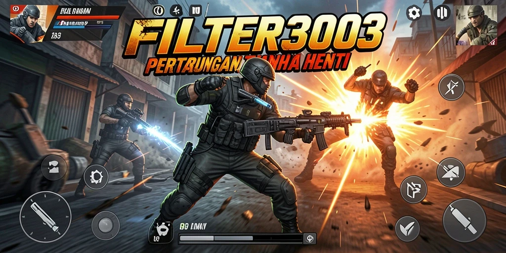 Tangkapan layar FILTER303 menunjukkan aksi seru dalam pertempuran.