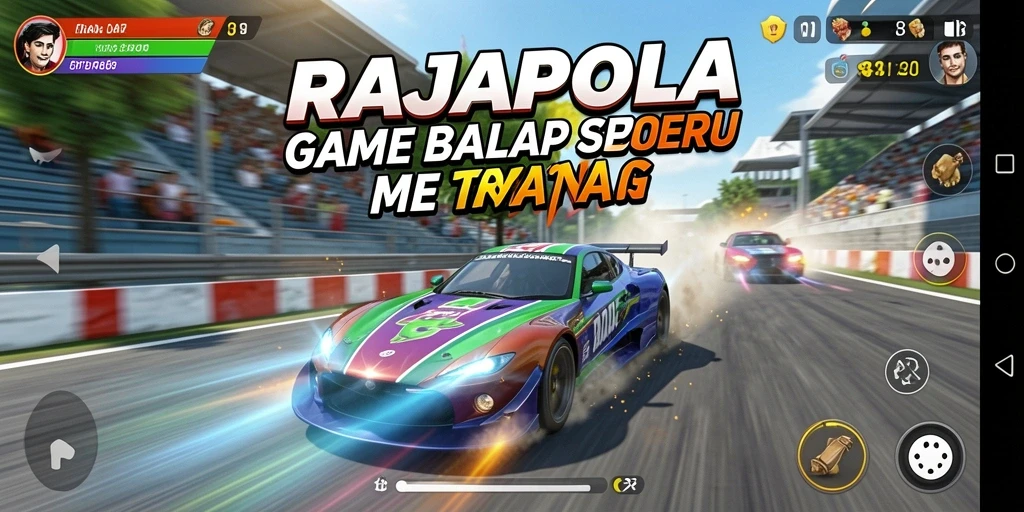 Tampilan gameplay seru dari RAJAPOLA dengan aksi balap yang intens.