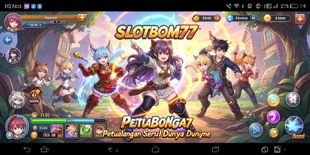 Tampilan gameplay SLOTBOM77 yang penuh aksi anime.