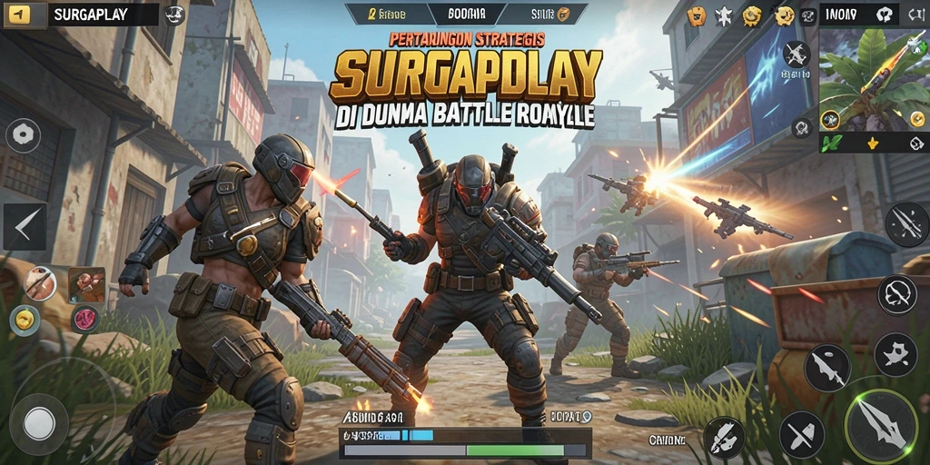Tangkapan layar gameplay SURGAPLAY yang menampilkan aksi Battle Royale yang intens.